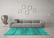 Machine Washable Persian Turquoise Traditional Area Rugs in a Living Room,, wshtr2907turq