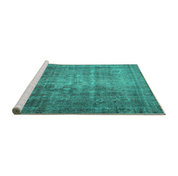 Sideview of Machine Washable Persian Turquoise Traditional Area Rugs, wshtr2908turq