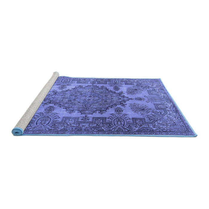 Sideview of Machine Washable Persian Blue Traditional Rug, wshtr2909blu