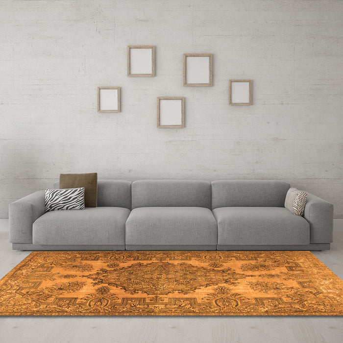Machine Washable Persian Orange Traditional Area Rugs in a Living Room, wshtr2909org
