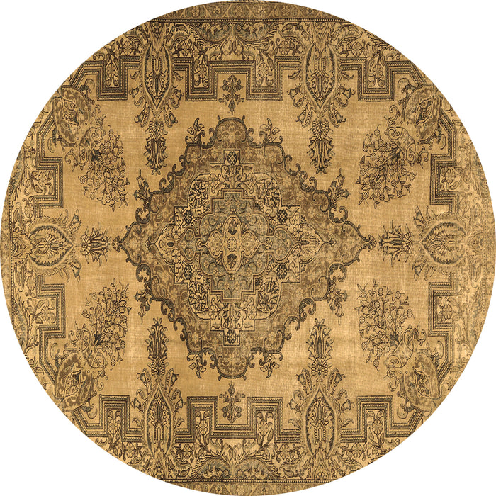 Round Persian Brown Traditional Rug, tr2909brn