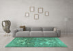 Machine Washable Persian Turquoise Traditional Area Rugs in a Living Room,, wshtr2909turq