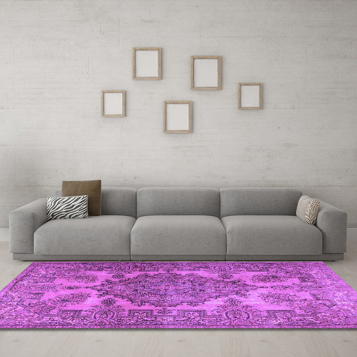 Machine Washable Persian Purple Traditional Area Rugs in a Living Room, wshtr2909pur