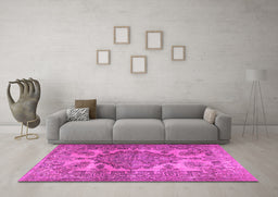 Machine Washable Persian Pink Traditional Rug in a Living Room, wshtr2909pnk