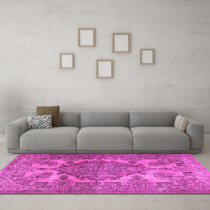 Machine Washable Persian Pink Traditional Rug in a Living Room, wshtr2909pnk