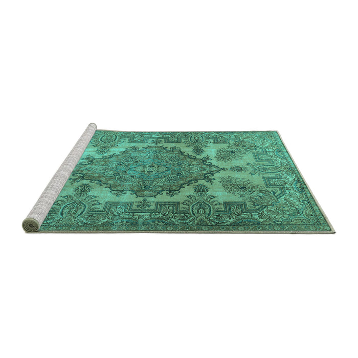 Sideview of Machine Washable Persian Turquoise Traditional Area Rugs, wshtr2909turq