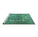 Sideview of Machine Washable Persian Turquoise Traditional Area Rugs, wshtr2909turq