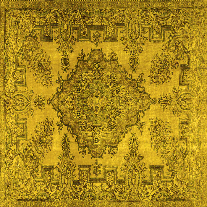 Square Machine Washable Persian Yellow Traditional Rug, wshtr2909yw