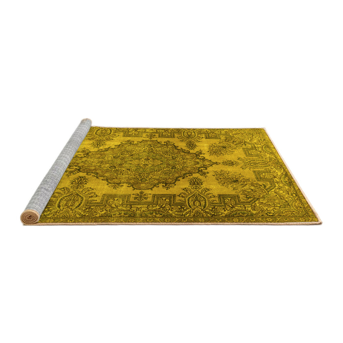 Sideview of Machine Washable Persian Yellow Traditional Rug, wshtr2909yw