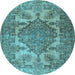 Round Machine Washable Persian Light Blue Traditional Rug, wshtr2909lblu