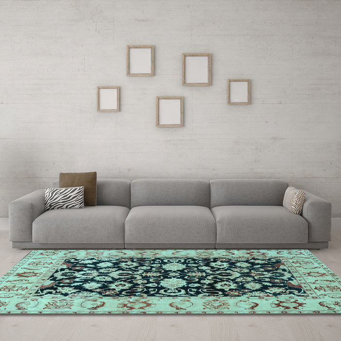 Machine Washable Persian Light Blue Traditional Rug in a Living Room, wshtr290lblu