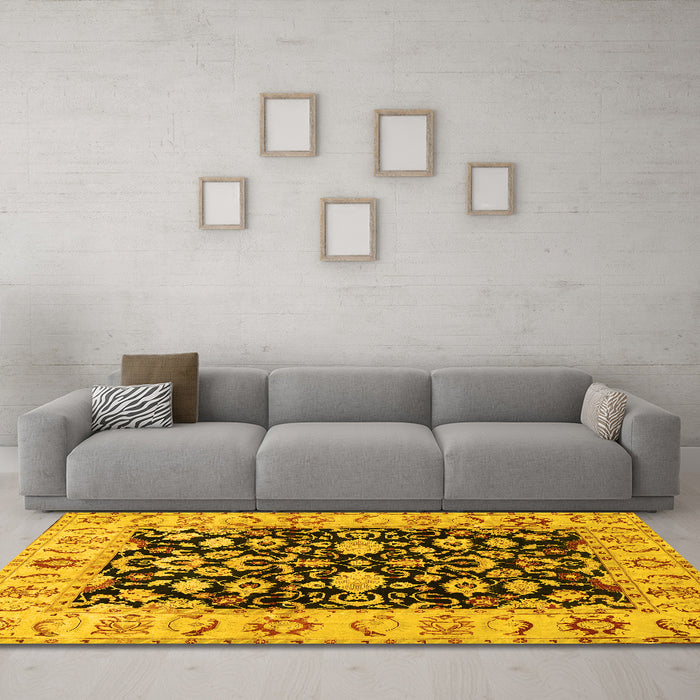 Machine Washable Persian Yellow Traditional Rug in a Living Room, wshtr290yw