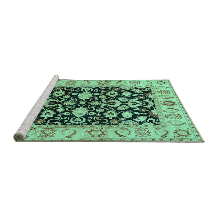 Sideview of Machine Washable Persian Turquoise Traditional Area Rugs, wshtr290turq