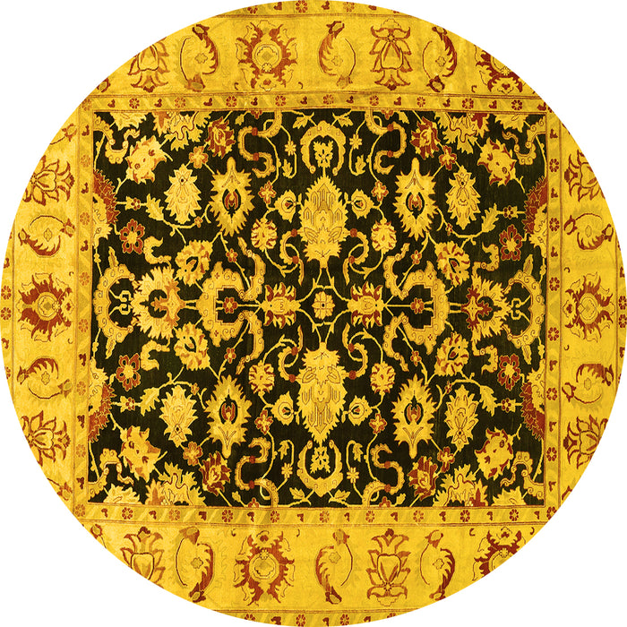 Round Machine Washable Persian Yellow Traditional Rug, wshtr290yw