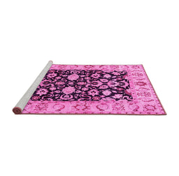 Sideview of Machine Washable Persian Pink Traditional Rug, wshtr290pnk