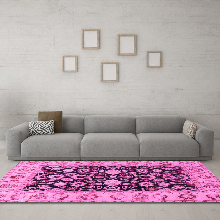 Machine Washable Persian Pink Traditional Rug in a Living Room, wshtr290pnk