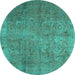 Round Machine Washable Persian Turquoise Traditional Area Rugs, wshtr2911turq