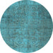 Round Machine Washable Persian Light Blue Traditional Rug, wshtr2911lblu