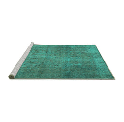 Sideview of Machine Washable Persian Turquoise Traditional Area Rugs, wshtr2911turq