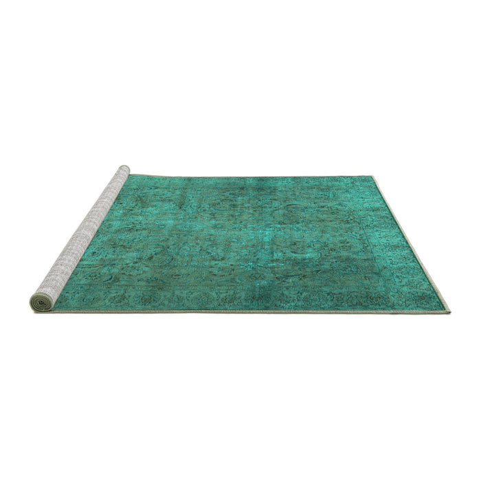 Sideview of Machine Washable Persian Turquoise Traditional Area Rugs, wshtr2911turq