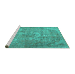 Sideview of Machine Washable Persian Turquoise Traditional Area Rugs, wshtr2912turq