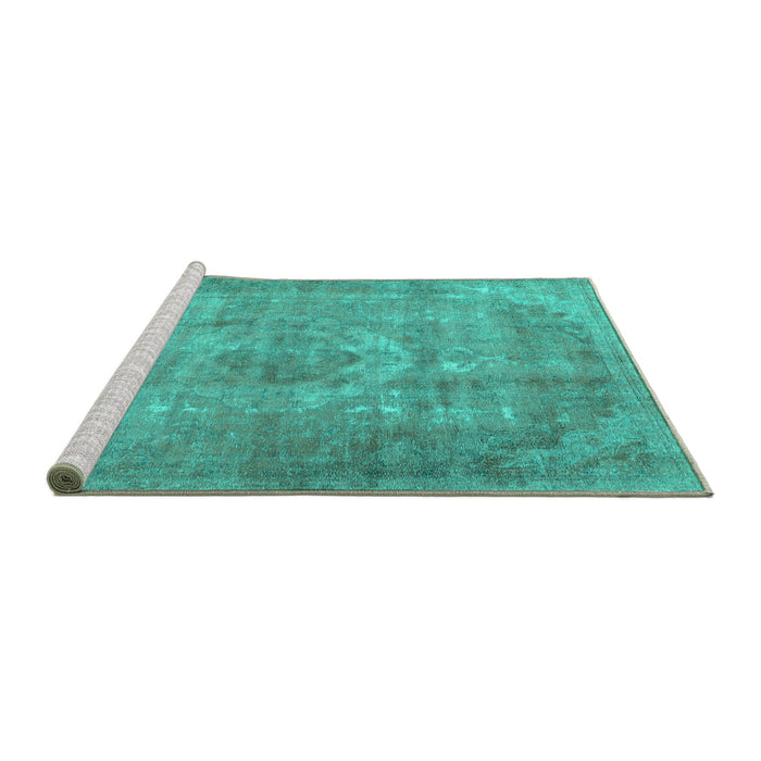 Sideview of Machine Washable Persian Turquoise Traditional Area Rugs, wshtr2912turq