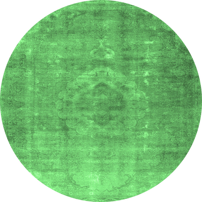 Round Persian Emerald Green Traditional Rug, tr2912emgrn