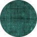 Round Persian Turquoise Traditional Rug, tr2913turq