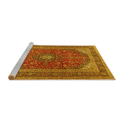 Sideview of Machine Washable Medallion Yellow Traditional Rug, wshtr2914yw