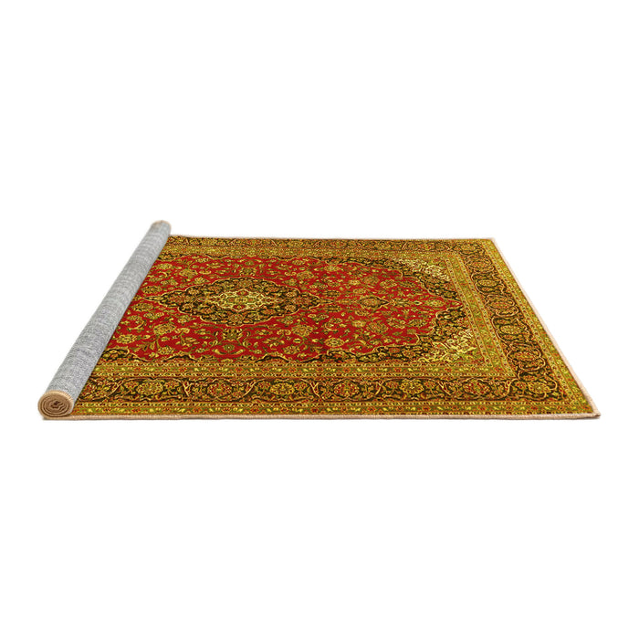 Sideview of Machine Washable Medallion Yellow Traditional Rug, wshtr2914yw