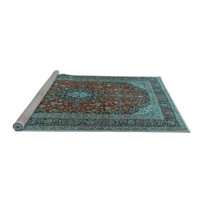 Sideview of Machine Washable Medallion Light Blue Traditional Rug, wshtr2914lblu
