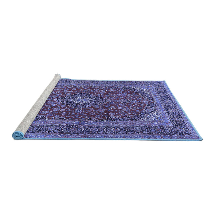 Sideview of Machine Washable Medallion Blue Traditional Rug, wshtr2914blu