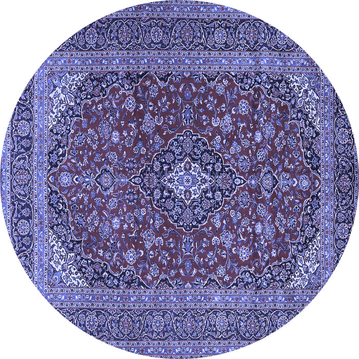 Round Machine Washable Medallion Blue Traditional Rug, wshtr2914blu
