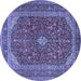 Round Machine Washable Medallion Blue Traditional Rug, wshtr2914blu