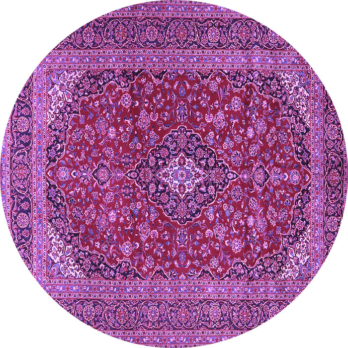 Round Machine Washable Medallion Purple Traditional Area Rugs, wshtr2914pur