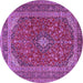 Round Machine Washable Medallion Purple Traditional Area Rugs, wshtr2914pur