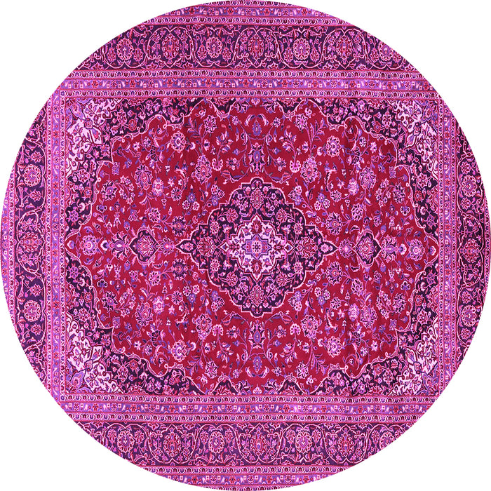 Round Machine Washable Medallion Pink Traditional Rug, wshtr2914pnk