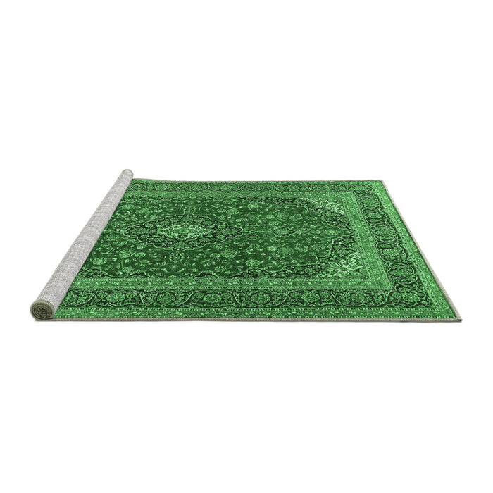 Sideview of Machine Washable Medallion Emerald Green Traditional Area Rugs, wshtr2914emgrn