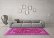 Machine Washable Medallion Pink Traditional Rug in a Living Room, wshtr2914pnk