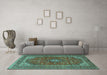 Machine Washable Medallion Turquoise Traditional Area Rugs in a Living Room,, wshtr2914turq