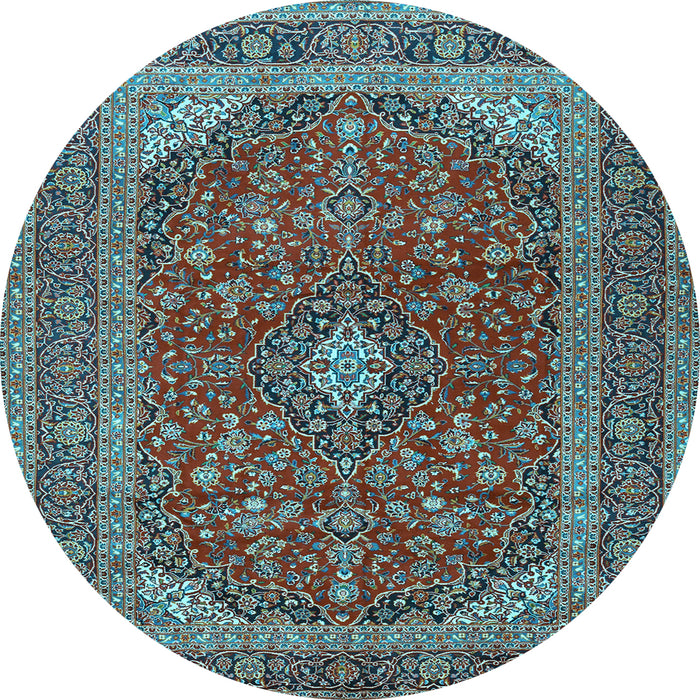 Round Machine Washable Medallion Light Blue Traditional Rug, wshtr2914lblu