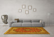 Machine Washable Medallion Yellow Traditional Rug in a Living Room, wshtr2914yw