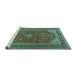 Sideview of Machine Washable Medallion Turquoise Traditional Area Rugs, wshtr2914turq