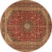 Round Medallion Brown Traditional Rug, tr2914brn