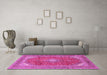 Machine Washable Medallion Pink Traditional Rug in a Living Room, wshtr2915pnk