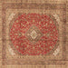 Square Machine Washable Medallion Brown Traditional Rug, wshtr2915brn