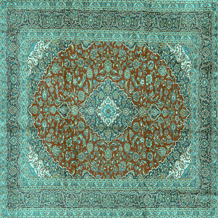Square Machine Washable Medallion Turquoise Traditional Area Rugs, wshtr2915turq