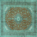 Square Machine Washable Medallion Turquoise Traditional Area Rugs, wshtr2915turq