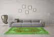 Machine Washable Medallion Green Traditional Area Rugs in a Living Room,, wshtr2915grn