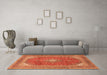 Machine Washable Medallion Orange Traditional Area Rugs in a Living Room, wshtr2915org